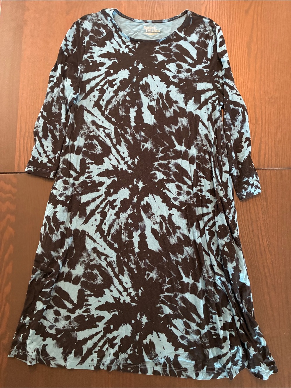 Time and Tru Black and Light Blue Tie-Dye Midi Dress
